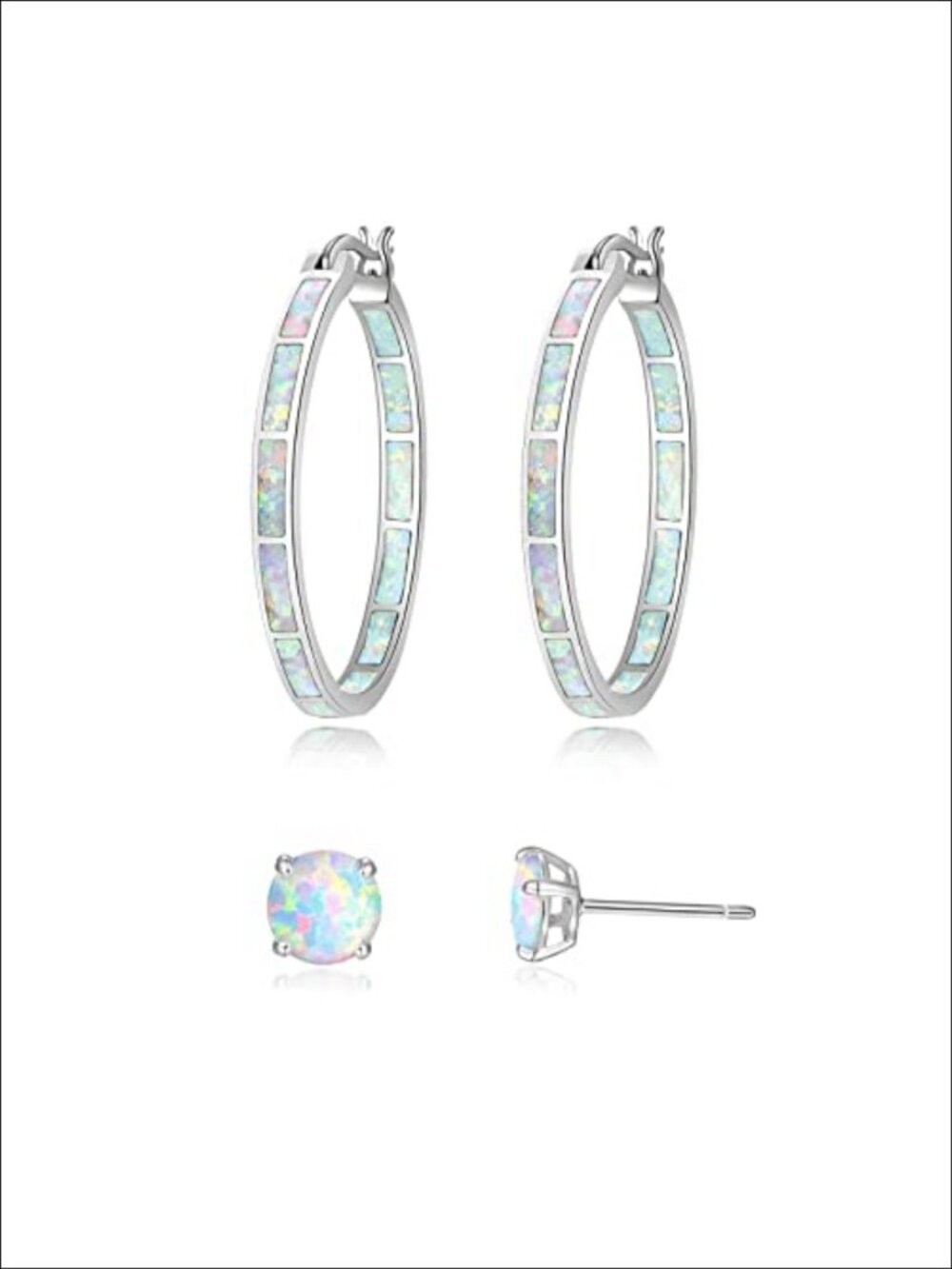 Opal Hoop Earrings Women Gemstone Big Hoop 32mm Rhodium Finish Hypoallergenic